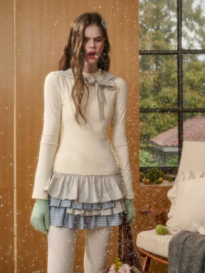 Organic Cotton Lake Blue Spliced Pleated Skirt【s0000014889】