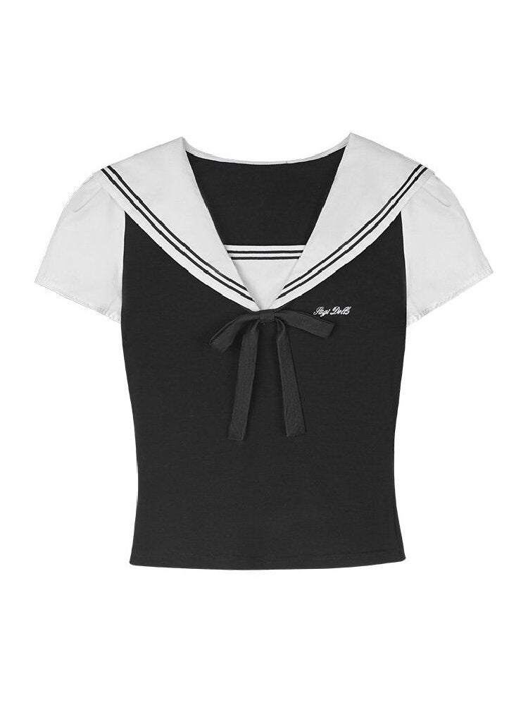 Sailor Collar Top Slimming Versatile【s0000017277】