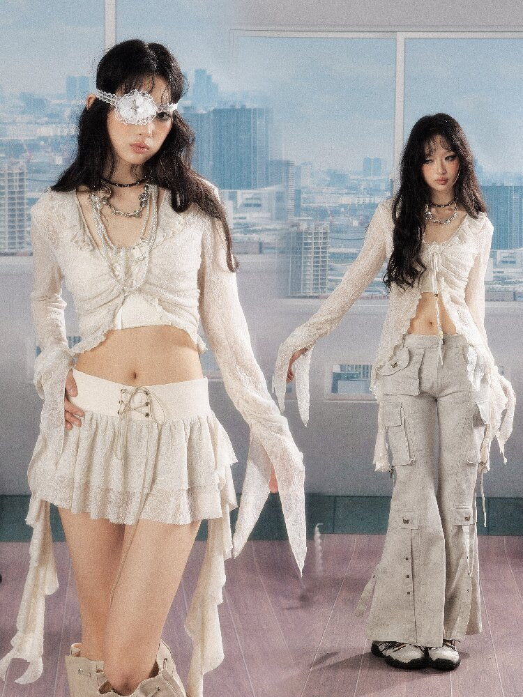 Irregular Ruffled Lace Shirt【s0000016280】