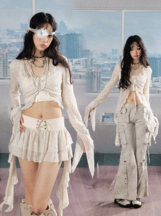 Irregular Ruffled Lace Shirt【s0000016280】