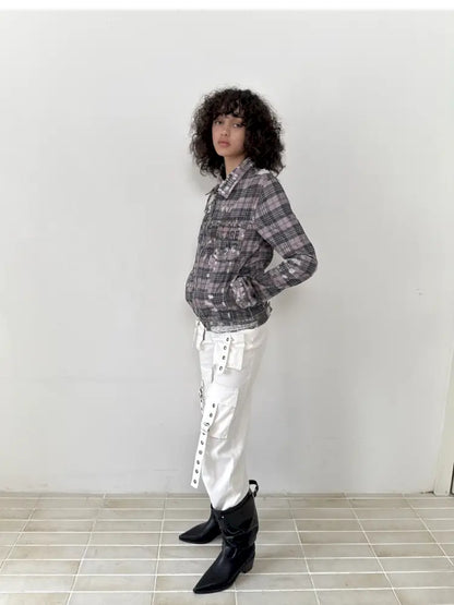 Distressed Plaid Denim Jacket【s0000014200】