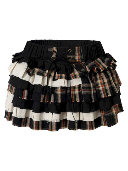 Heavy-Duty Plaid Tiered Skirt【s0000014477】