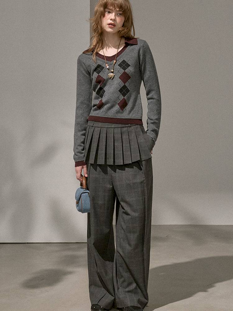 Contrast-Color Slim-Fit Pullover【s0000014405】