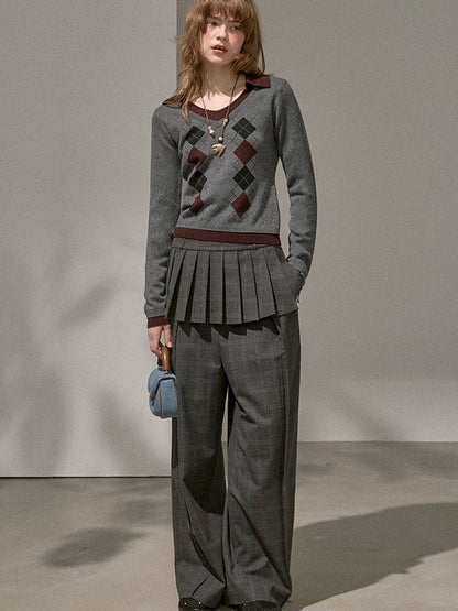 Contrast-Color Slim-Fit Pullover【s0000014405】