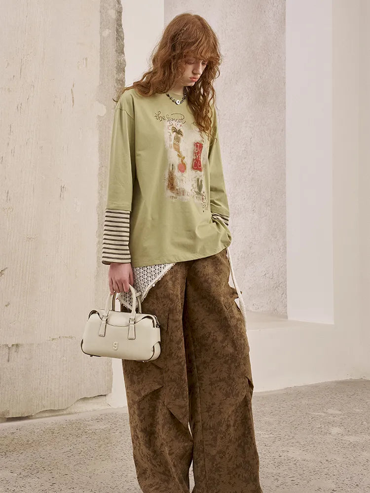 Patchwork Oversized Long-Sleeve T-Shirt【s0000014044】