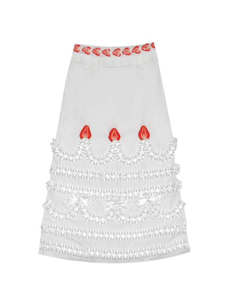 Cream Strawberry Cake Print Pencil Skirt【s0000014531】