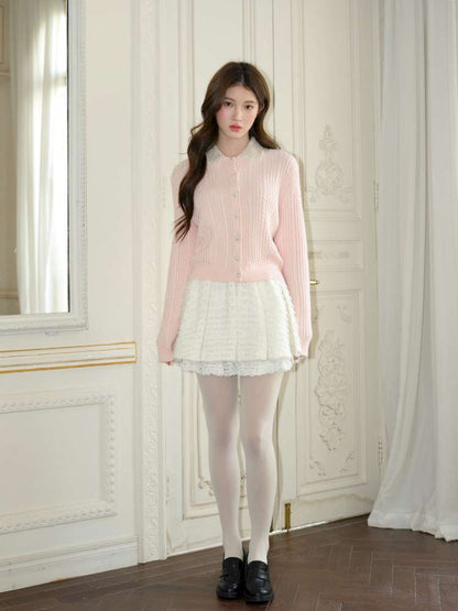 Pink Crochet Diamond Knit Cardigan【s0000015050】