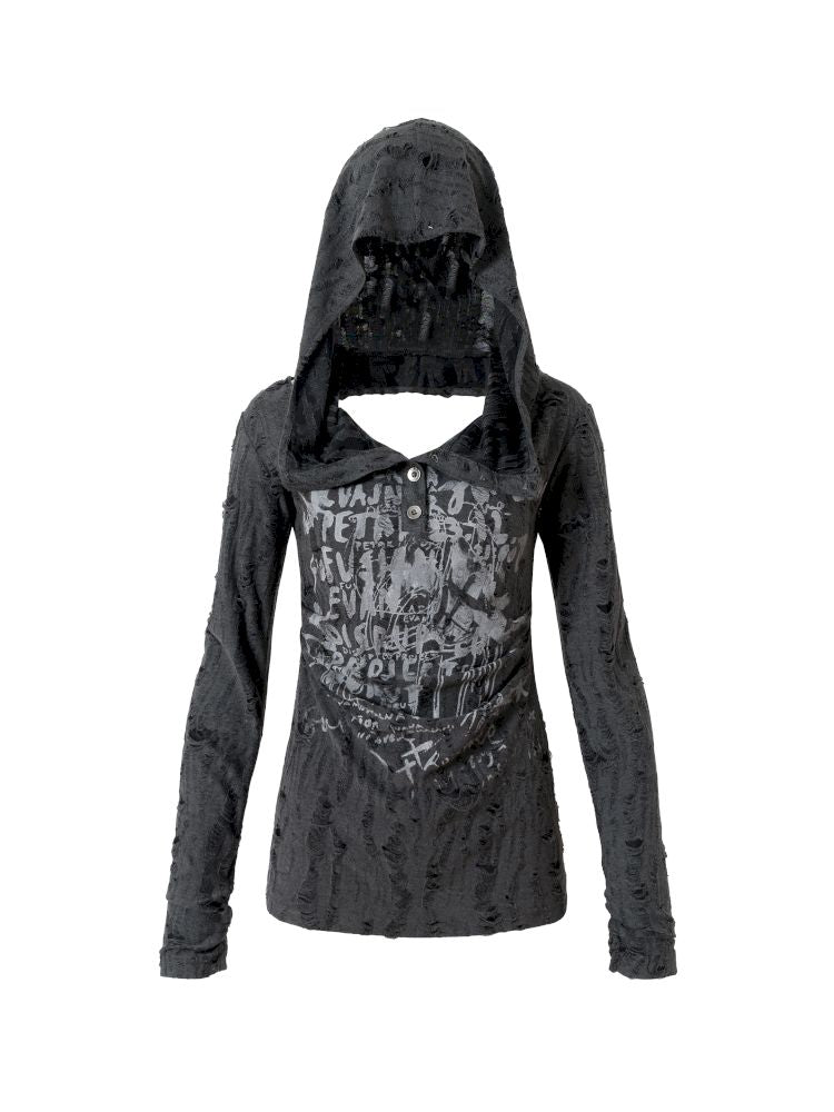 Backless Hooded Long Sleeve Bottom Top【s0000013469】