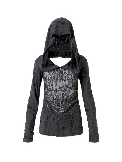 Backless Hooded Long Sleeve Bottom Top【s0000013469】