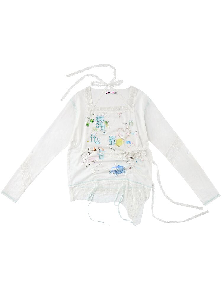 Dream Print Lace Drawstring Top【s0000016491】