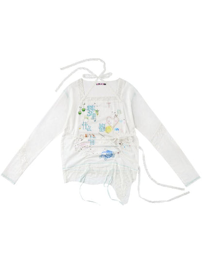 Dream Print Lace Drawstring Top【s0000016491】