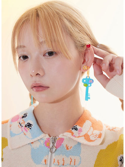 Cute Childish Key Earrings [S0000010033]