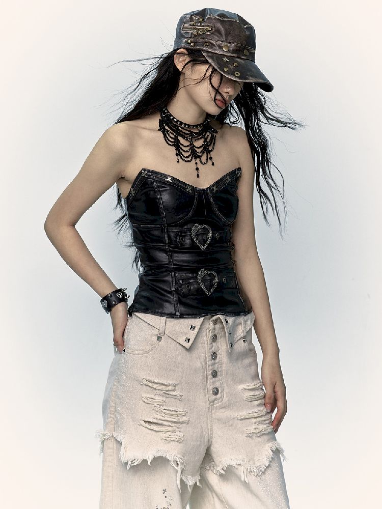 슬림 랩 짧은 가죽 가슴 판 [S0000011436]