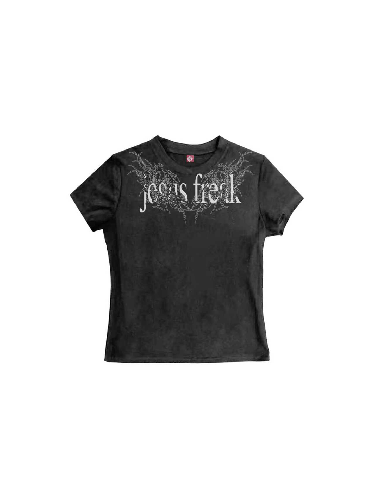 Gothic Slogan Print Crew T-Shirt【s0000018219】