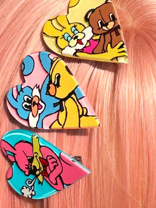 Colorful Rabbit Heart Acrylic Hair Clips【s0000019247】