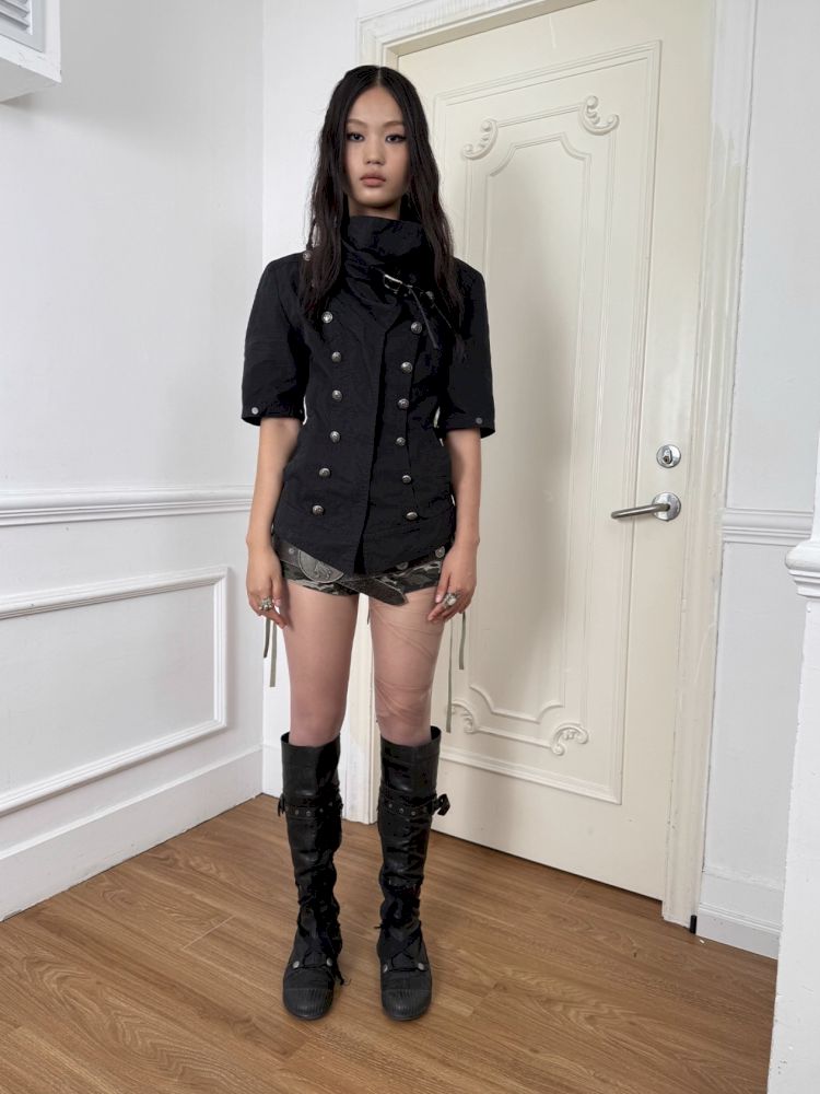 High-Neck Metal Buckle Napoleon Windbreaker【s0000013902】