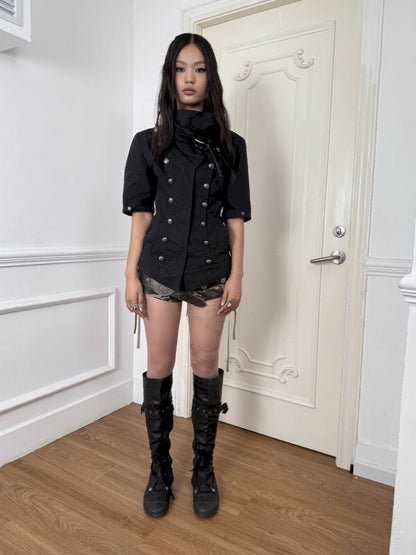 High-Neck Metal Buckle Napoleon Windbreaker【s0000013902】