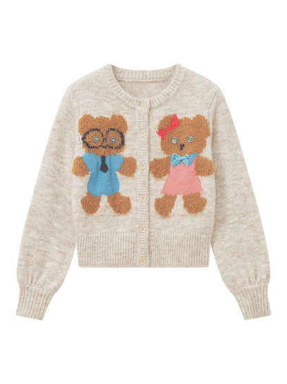 Teddy Bear Knit Crew Neck Cardigan【s0000014494】