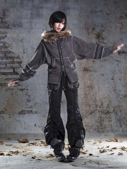 Lantern Sleeve Hooded Sweatshirt Jacket【s0000014493】