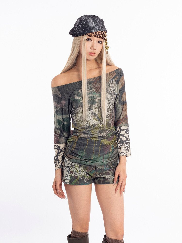 Graffiti Stitched Sleeve T-Shirt【s0000018062】