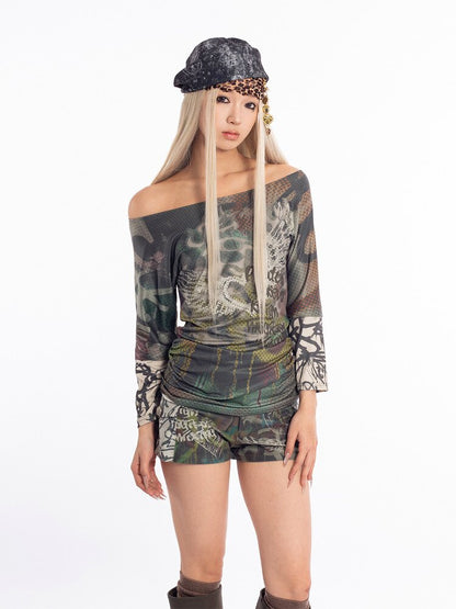 Graffiti Stitched Sleeve T-Shirt【s0000018062】