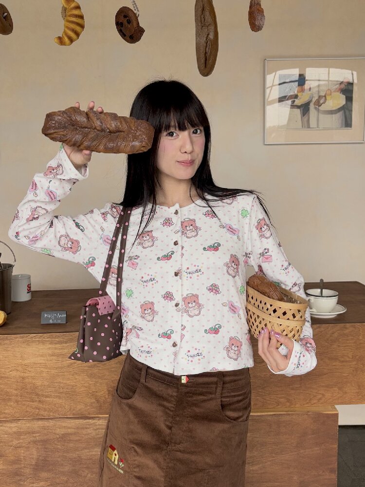Bear Heart Print Cardigan Set【s0000019085】