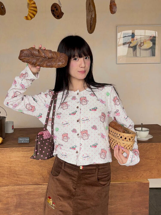 Bear Heart Print Cardigan Set【s0000019085】