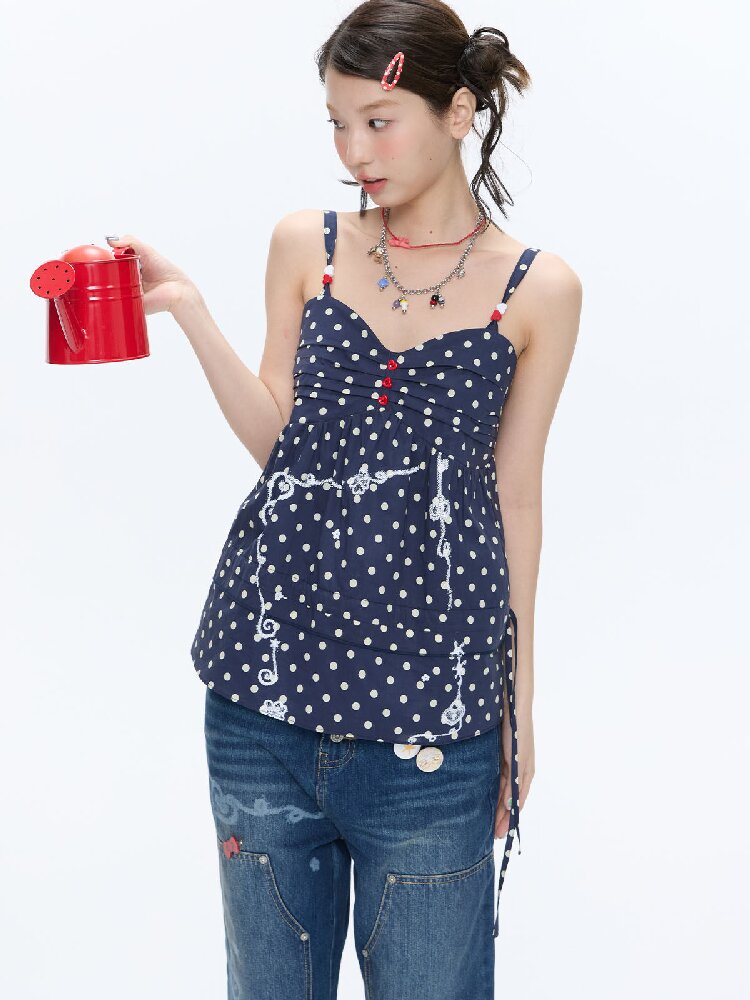 Summer Navy Blue Polka Dot Top【s0000016395】