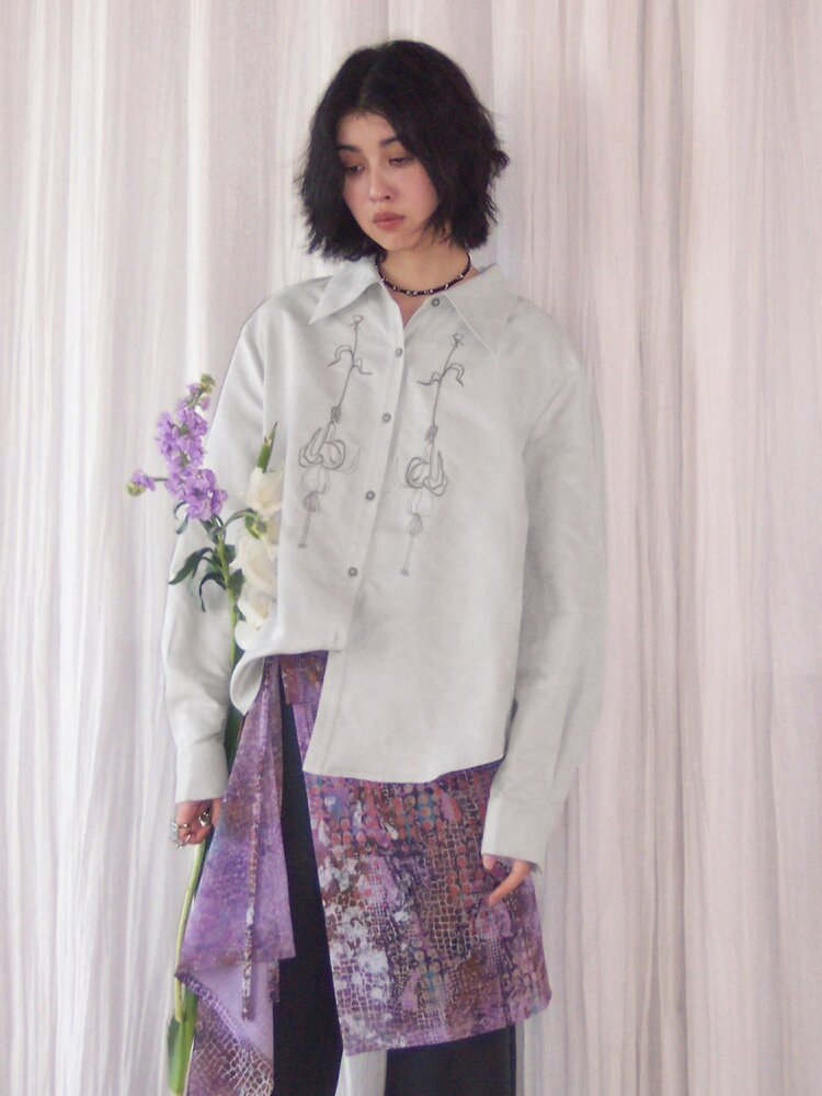 Suede Embroidered Lantern Sleeve Top【s0000015461】