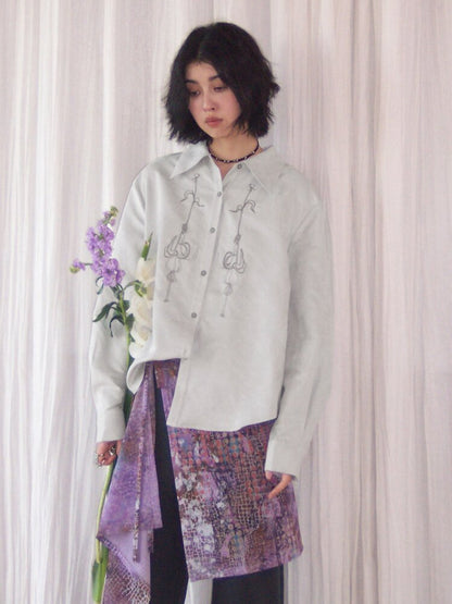 Suede Embroidered Lantern Sleeve Top【s0000015461】