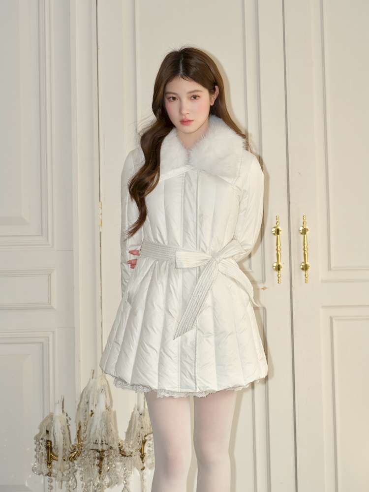 White Panelled Fur Rib Down Jacket【s0000015045】