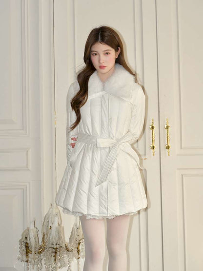 White Panelled Fur Rib Down Jacket【s0000015045】