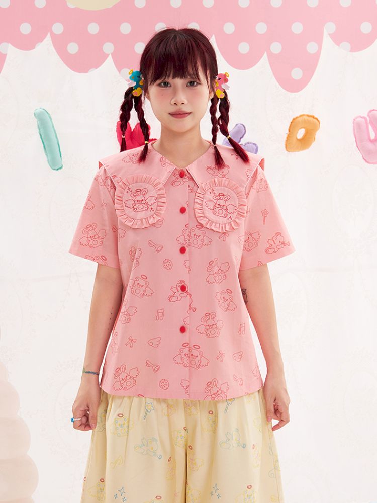 Animal Angel Bunny Collar Pink Shirt【s0000013190】