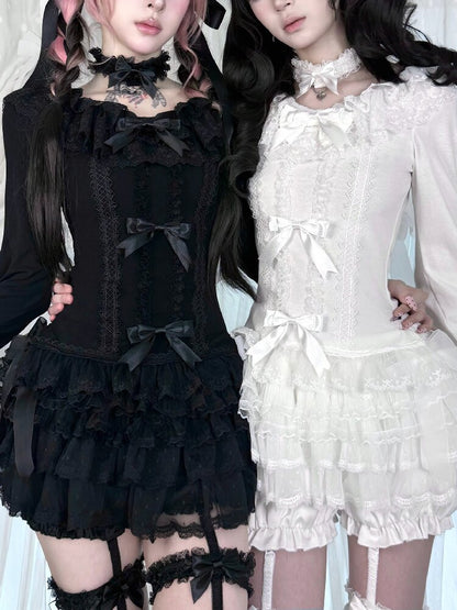 Multi-Layer Lace Bow Long Sleeve Shirt【s0000018533】
