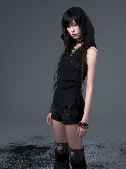 Lace Hooded Sleeveless Tank Top【s0000012339】