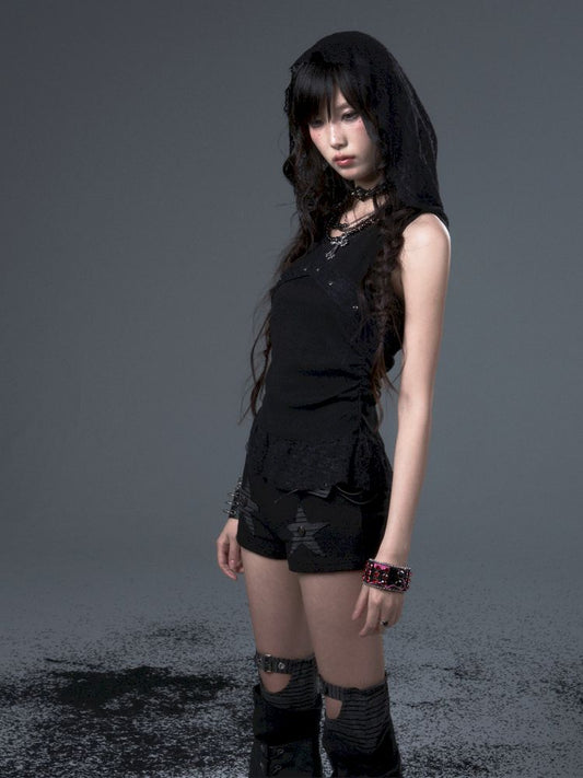 Lace Hooded Sleeveless Tank Top【s0000012339】