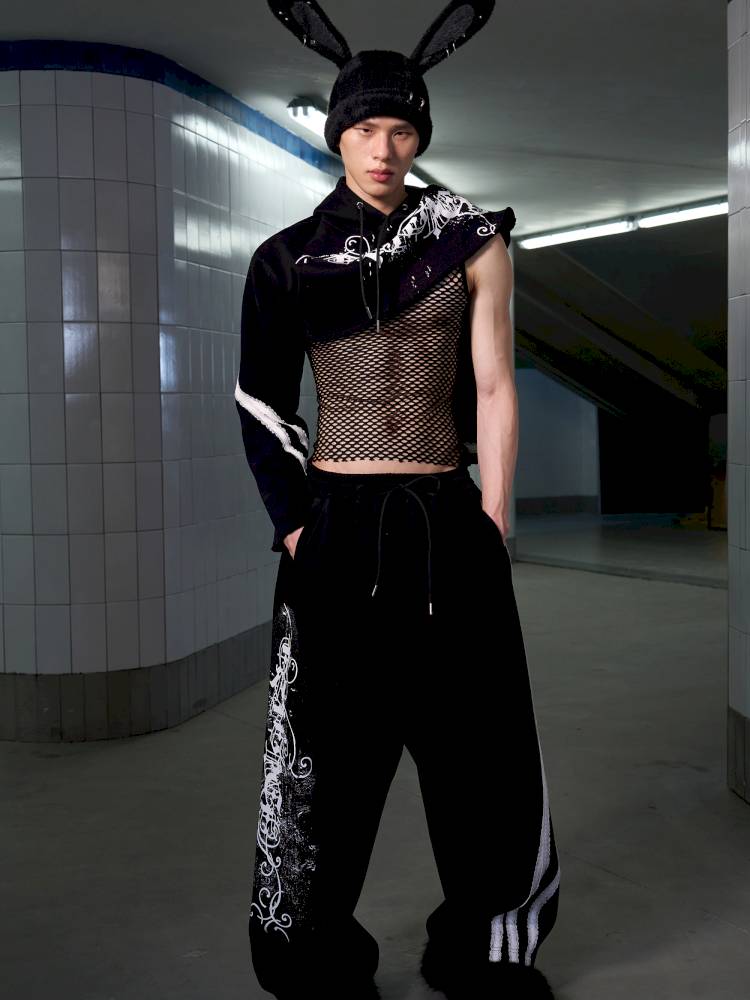 Splatter-Print Lace-Trimmed Sweatpants【s0000014411】