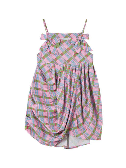Plaid Strapless Bow Dress【s0000013927】