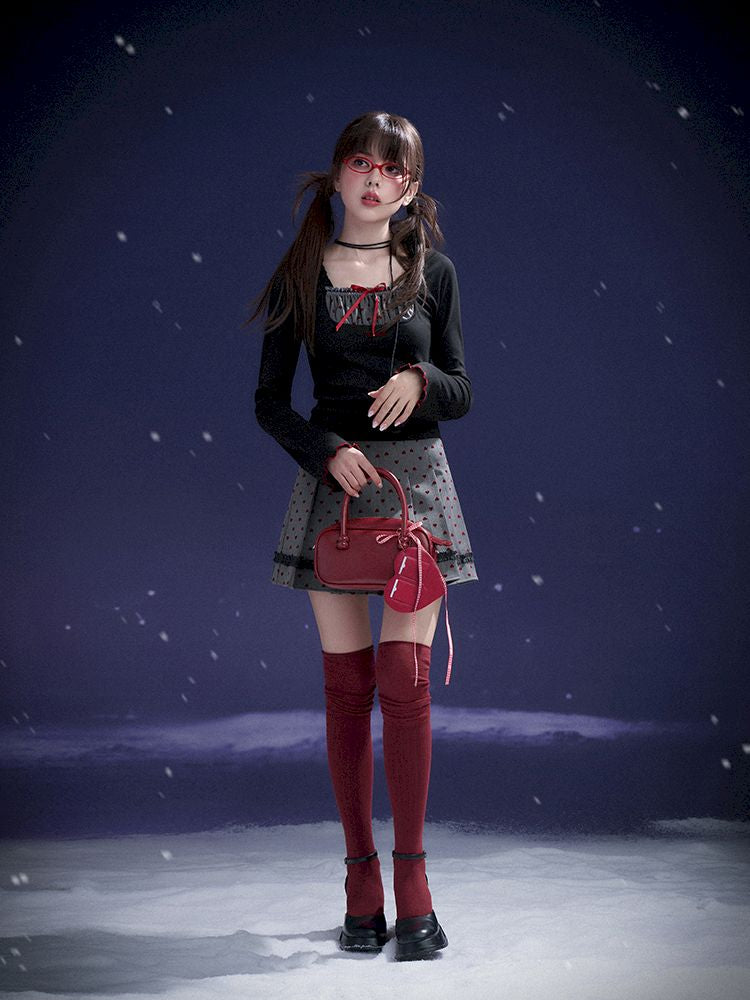 Red Sweetheart Patchwork Top【s0000011657】