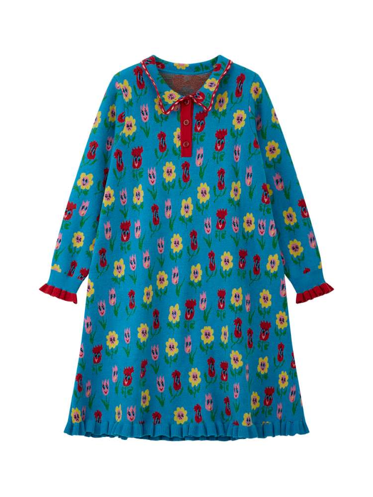 Cartoon Floral Knit Dress【s0000014505】