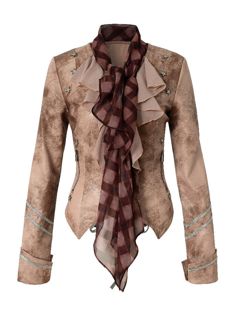 Streamer Snood Chiffon Leather Jacket【s0000015942】