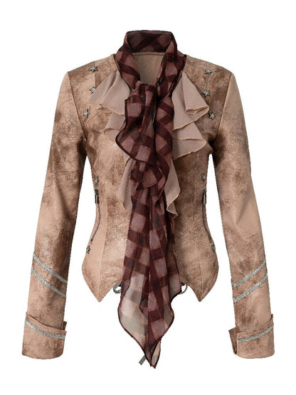 Streamer Snood Chiffon Leather Jacket【s0000015942】