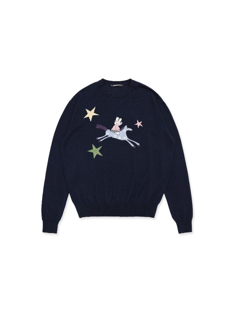 Horse Rabbit Lace Crew Neck Sweater【s0000016072】