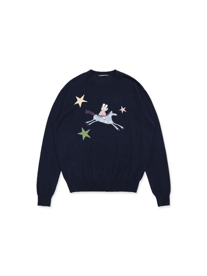 Horse Rabbit Lace Crew Neck Sweater【s0000016072】