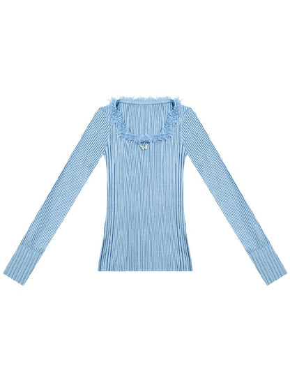 Round neck Tassel Trim Knit Bottom Shirt【s0000011502】