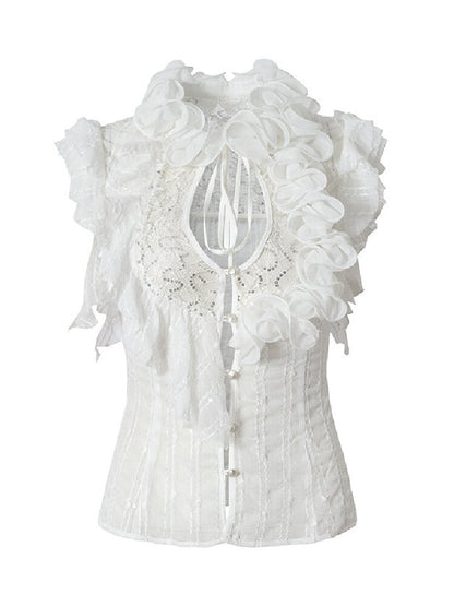 Ruffle Bead Patchwork Chiffon Shirt【s0000016981】