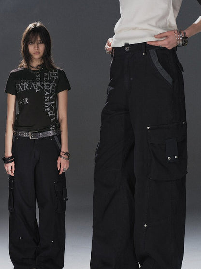 Ribbed Multi Pocket Black Trousers【s0000016230】