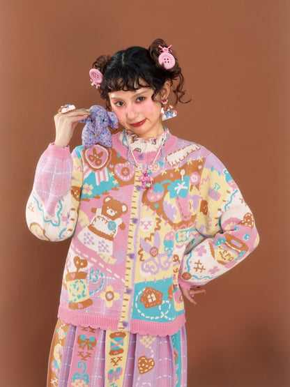 Pink Purple Patchwork Knit Jacket【s0000015585】