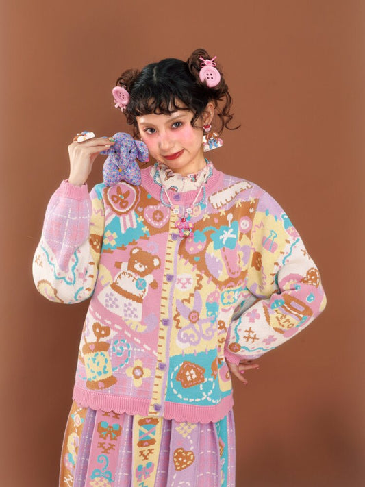 Pink Purple Patchwork Knit Jacket【s0000015585】