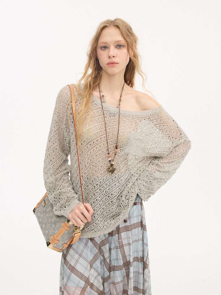Diagonal Openwork Beaded Knitwear【s0000015405】